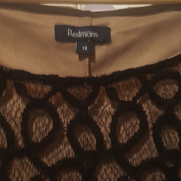 Black lace and tan lining sleeveless dress size 13 - Picture 2 of 3
